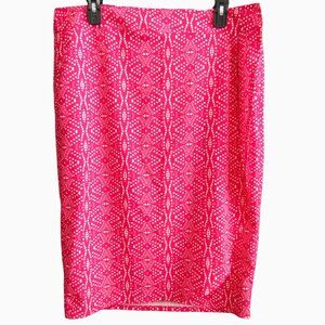 RipSkirt Hawaii Skirt L Pink White Batik Geometric Dot 26.5 In Length 3 Pockets